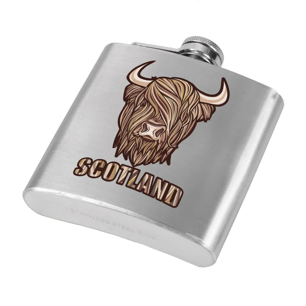 Scotland Cow Print Hip Flask - Brown Travel Outfitters