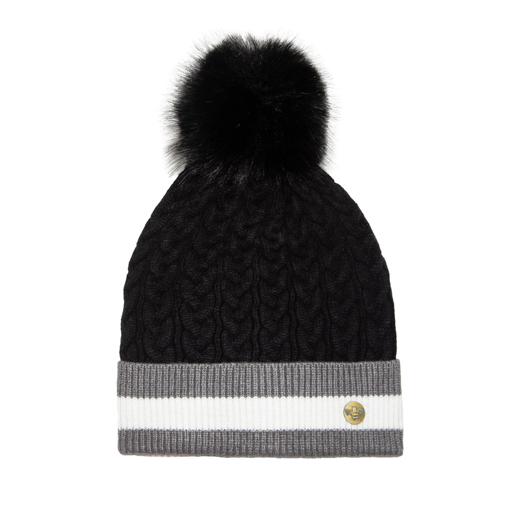 House of Celtic Cable Knit Hat - Banded Black Grey Travel Outfitters