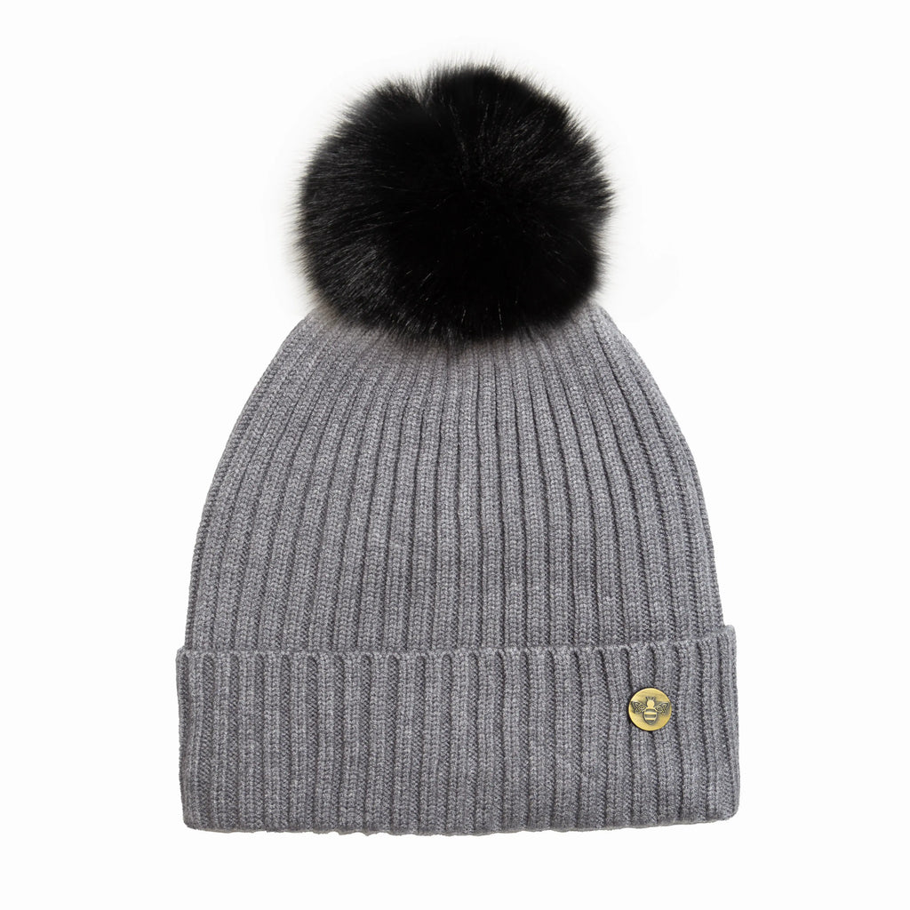 House of Celtic Bee Ribbed Knit Hat - Grey Travel Outfitters
