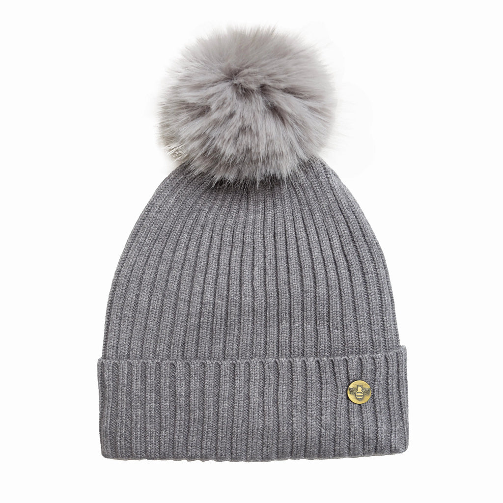 House of Celtic Bee Ribbed Knit Hat - Grey Travel Outfitters