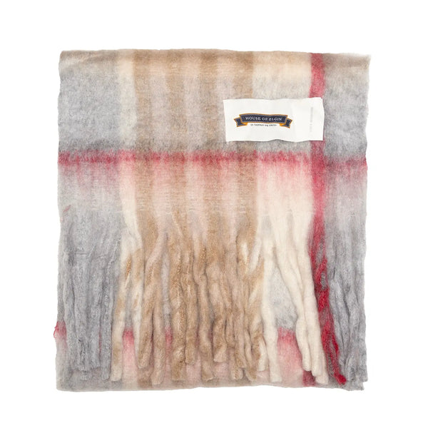 House Of Elgin - Blanket Scarf - Chequer Tartan Light Camel Grey House Of Elgin