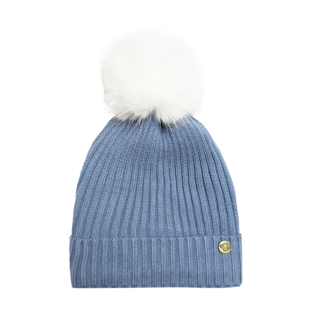 House of Celtic Bee Ribbed Knit Hat - Denim Blue Travel Outfitters