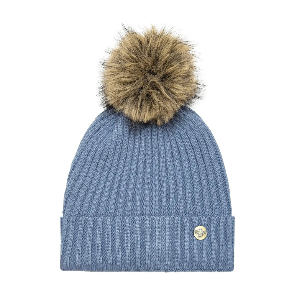 House of Celtic Bee Ribbed Knit Hat - Denim Blue Travel Outfitters