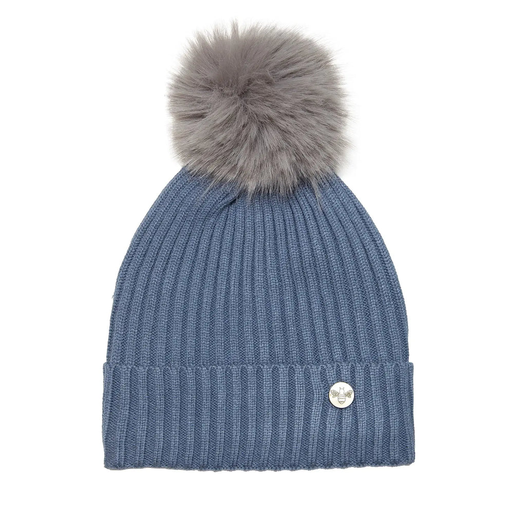 House of Celtic Bee Ribbed Knit Hat - Denim Blue Travel Outfitters