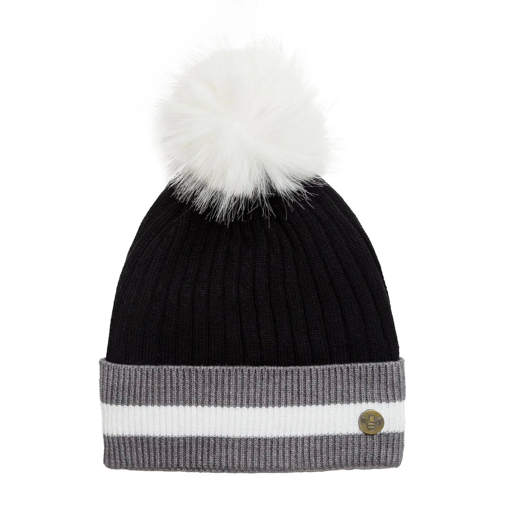 House of Celtic Bee Ribbed Knit Hat - Banded Black Grey Travel Outfitters