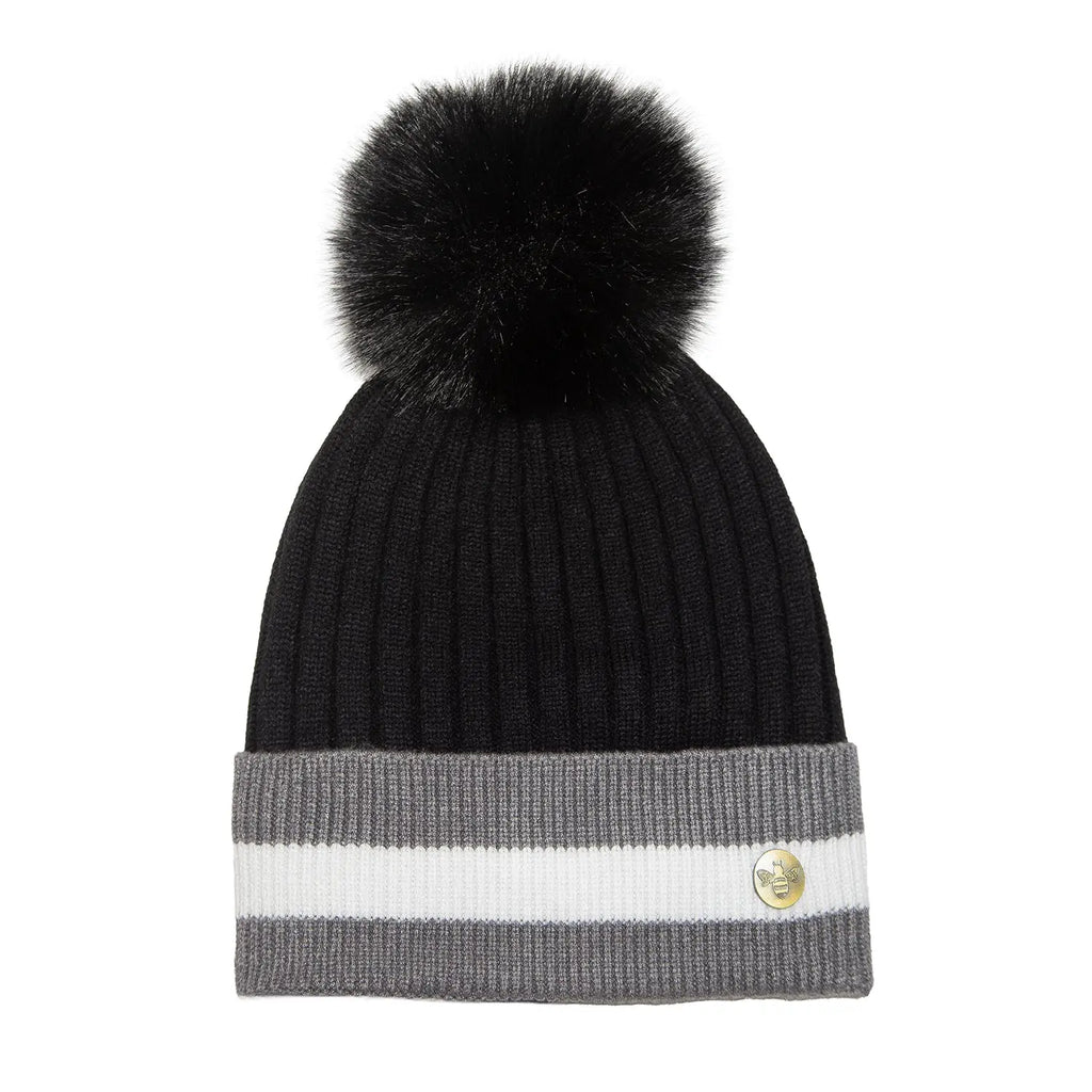 House of Celtic Bee Ribbed Knit Hat - Banded Black Grey Travel Outfitters