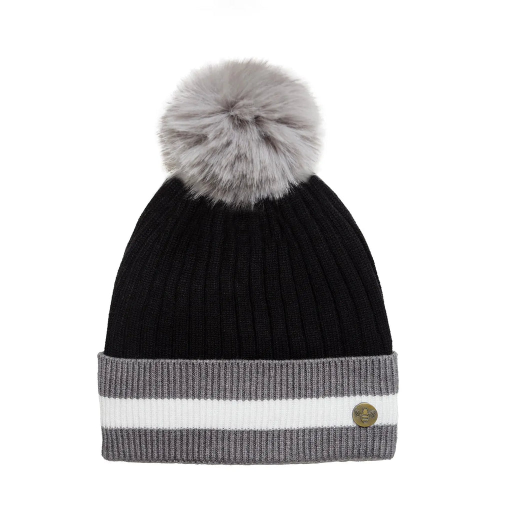 House of Celtic Bee Ribbed Knit Hat - Banded Black Grey Travel Outfitters