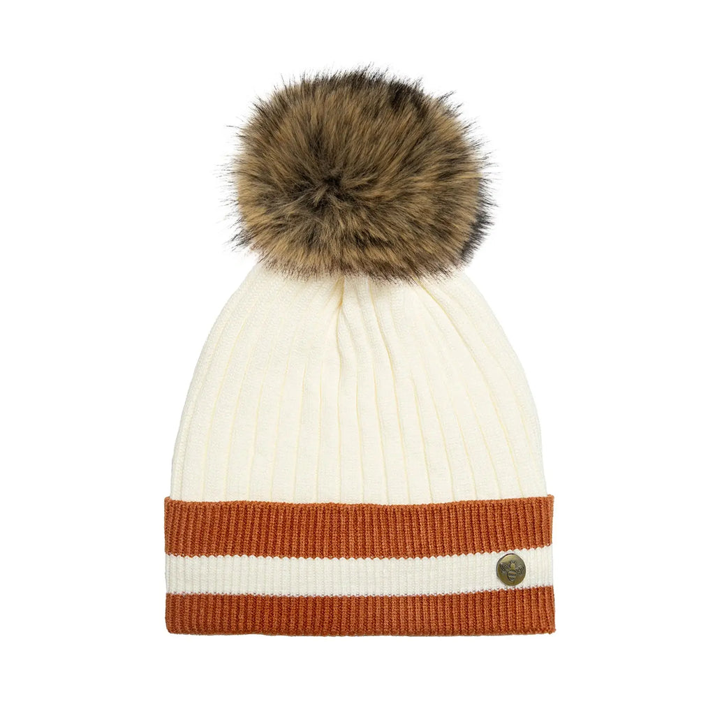 House of Celtic Bee Ribbed Knit Hat - Banded White Travel Outfitters