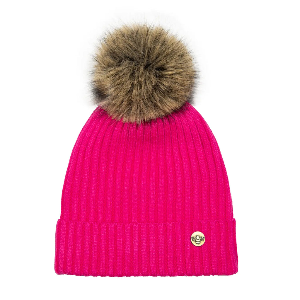 House of Celtic Bee Ribbed Knit Hat - Fuchsia Travel Outfitters