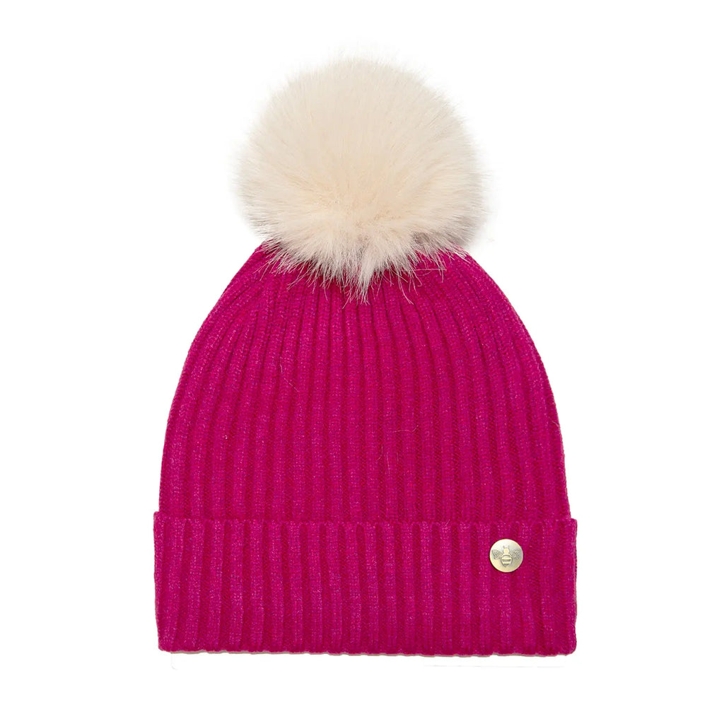 House of Celtic Bee Ribbed Knit Hat - Raspberry Travel Outfitters