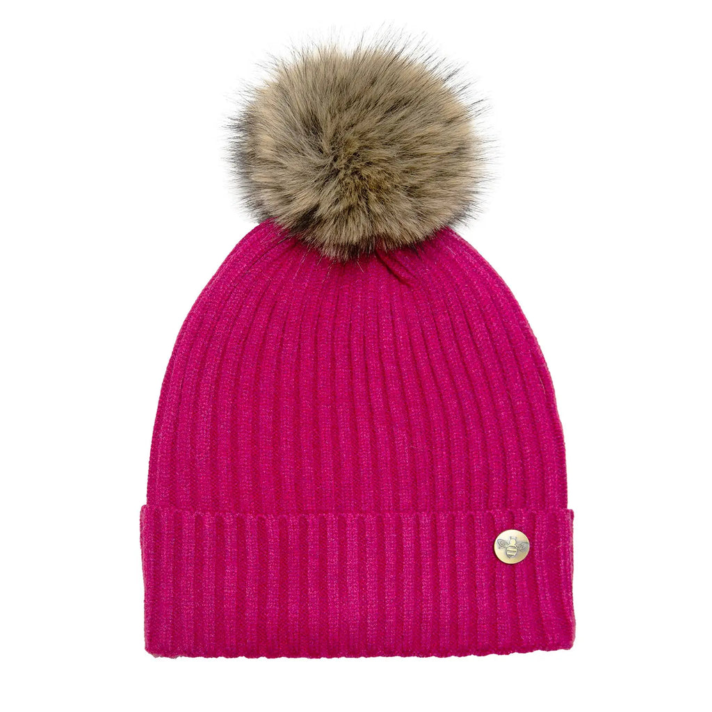 House of Celtic Bee Ribbed Knit Hat - Raspberry Travel Outfitters
