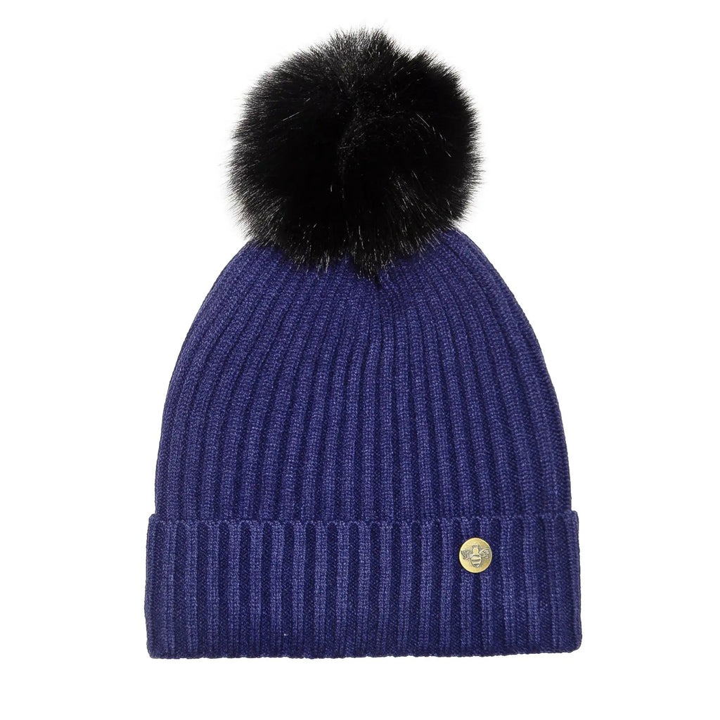 House of Celtic Bee Ribbed Knit Hat - Navy Travel Outfitters