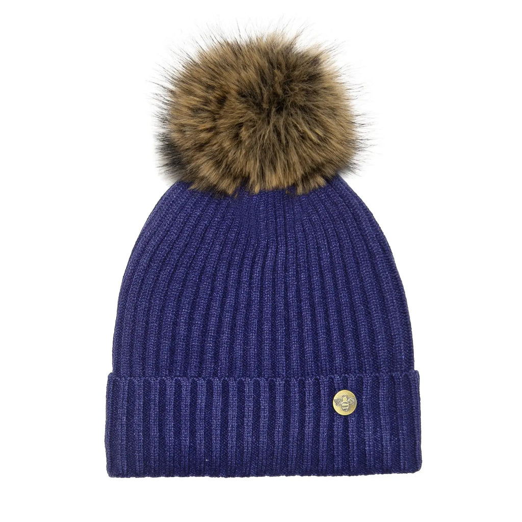 House of Celtic Bee Ribbed Knit Hat - Navy Travel Outfitters
