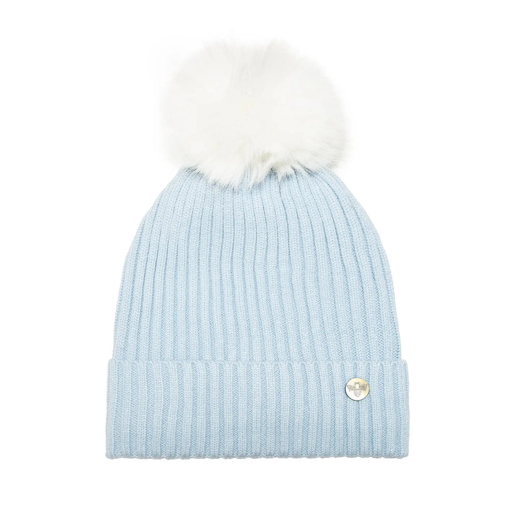 House of Celtic Bee Ribbed Knit Hat - Baby Blue Travel Outfitters
