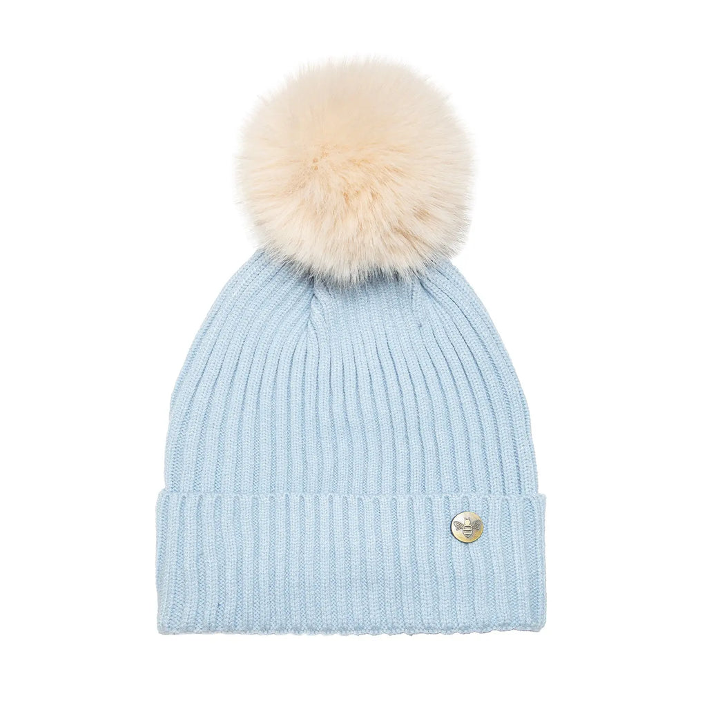 House of Celtic Bee Ribbed Knit Hat - Baby Blue Travel Outfitters