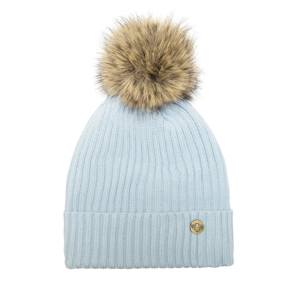 House of Celtic Bee Ribbed Knit Hat - Baby Blue Travel Outfitters
