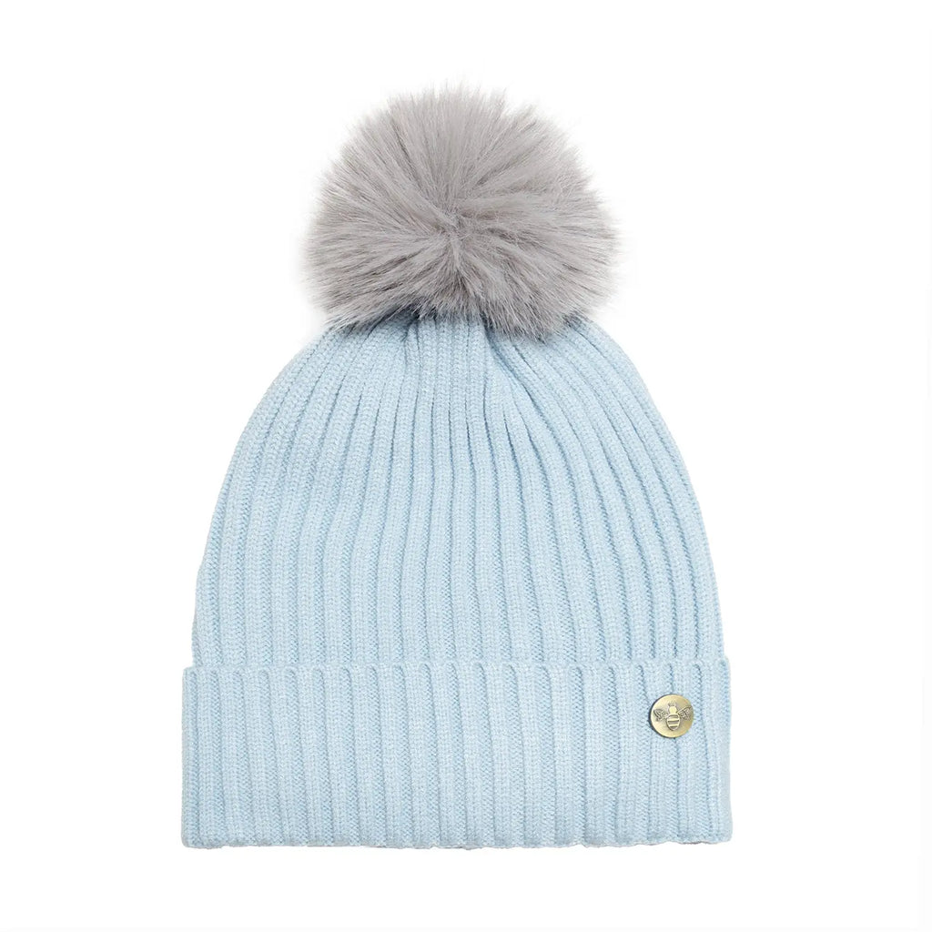 House of Celtic Bee Ribbed Knit Hat - Baby Blue Travel Outfitters