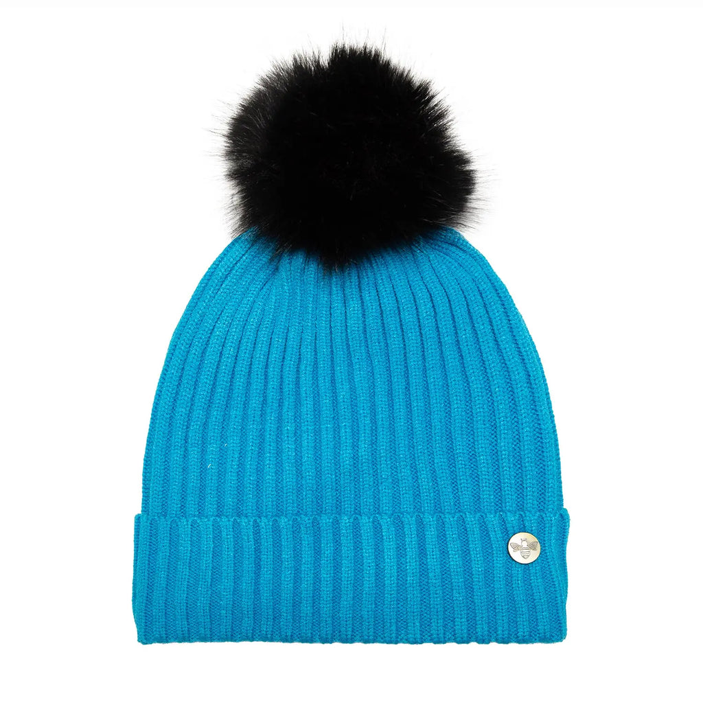 House of Celtic Bee Ribbed Knit Hat - Turquoise Travel Outfitters