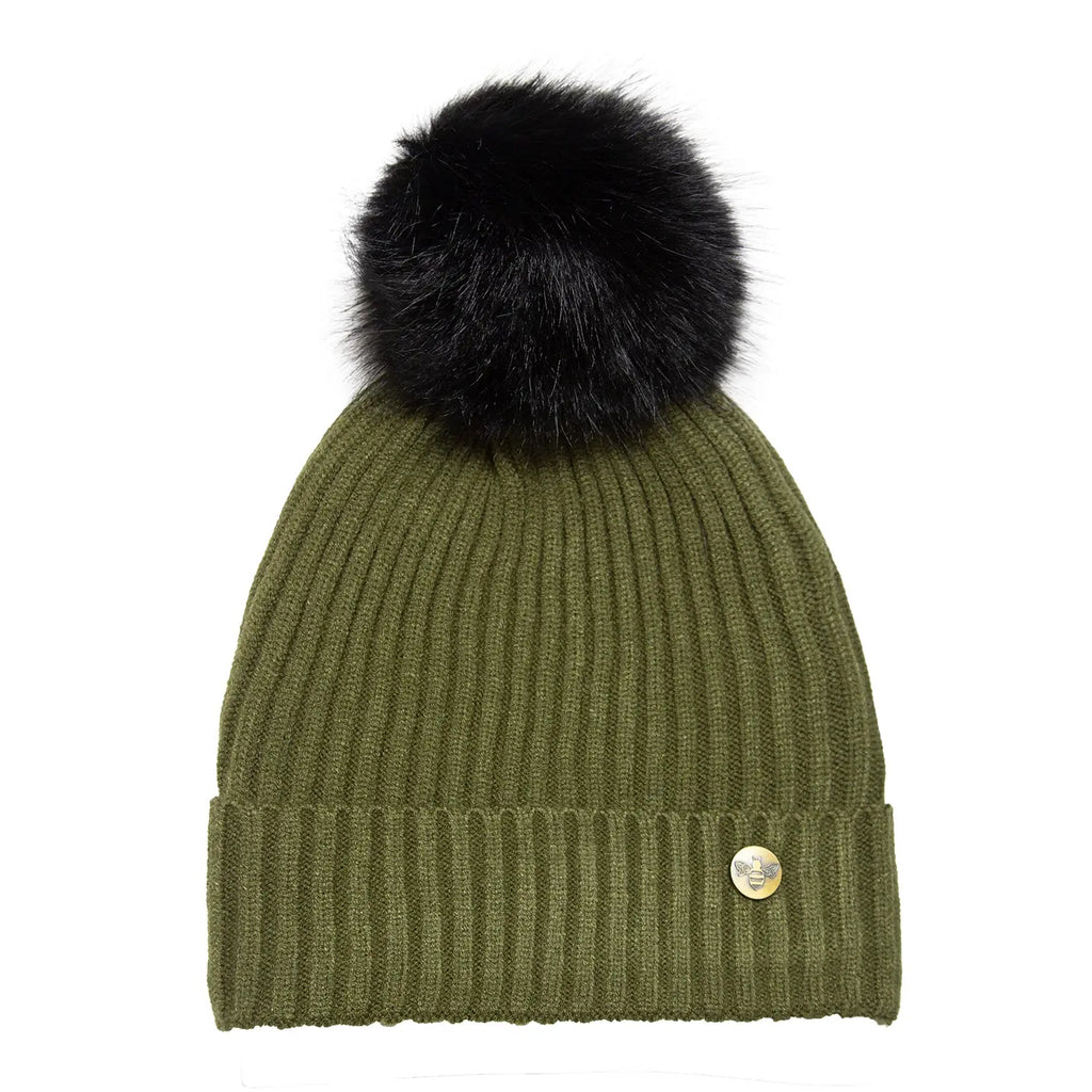 House of Celtic Bee Ribbed Knit Hat - Olive Travel Outfitters