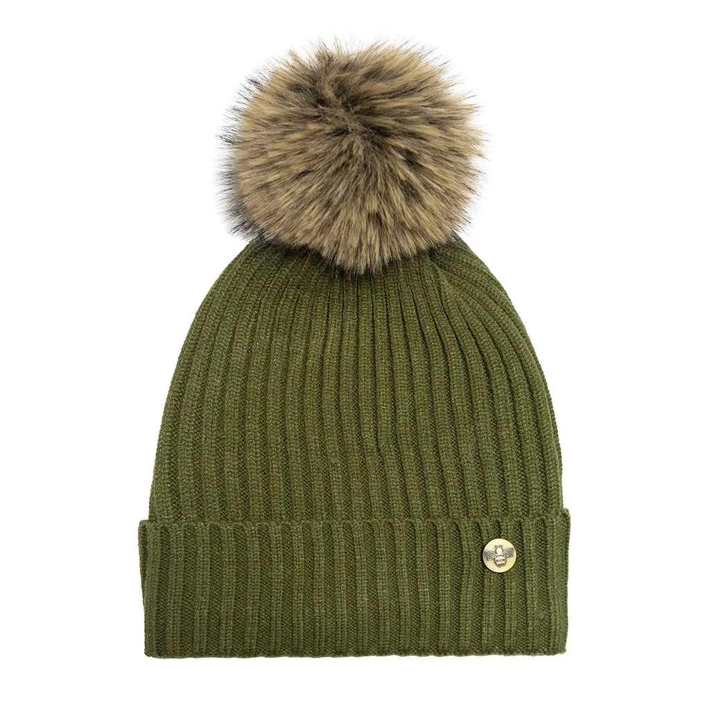 House of Celtic Bee Ribbed Knit Hat - Olive Travel Outfitters