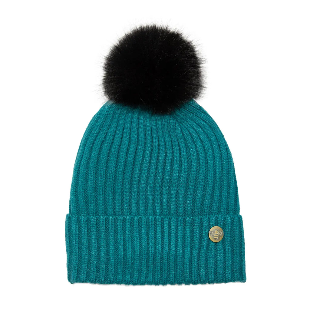 House of Celtic Bee Ribbed Knit Hat - Teal Travel Outfitters