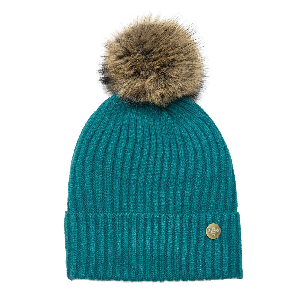House of Celtic Bee Ribbed Knit Hat - Teal Travel Outfitters