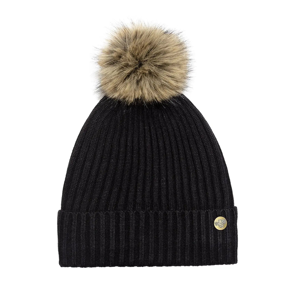 House of Celtic Bee Ribbed Knit Hat - Black Travel Outfitters