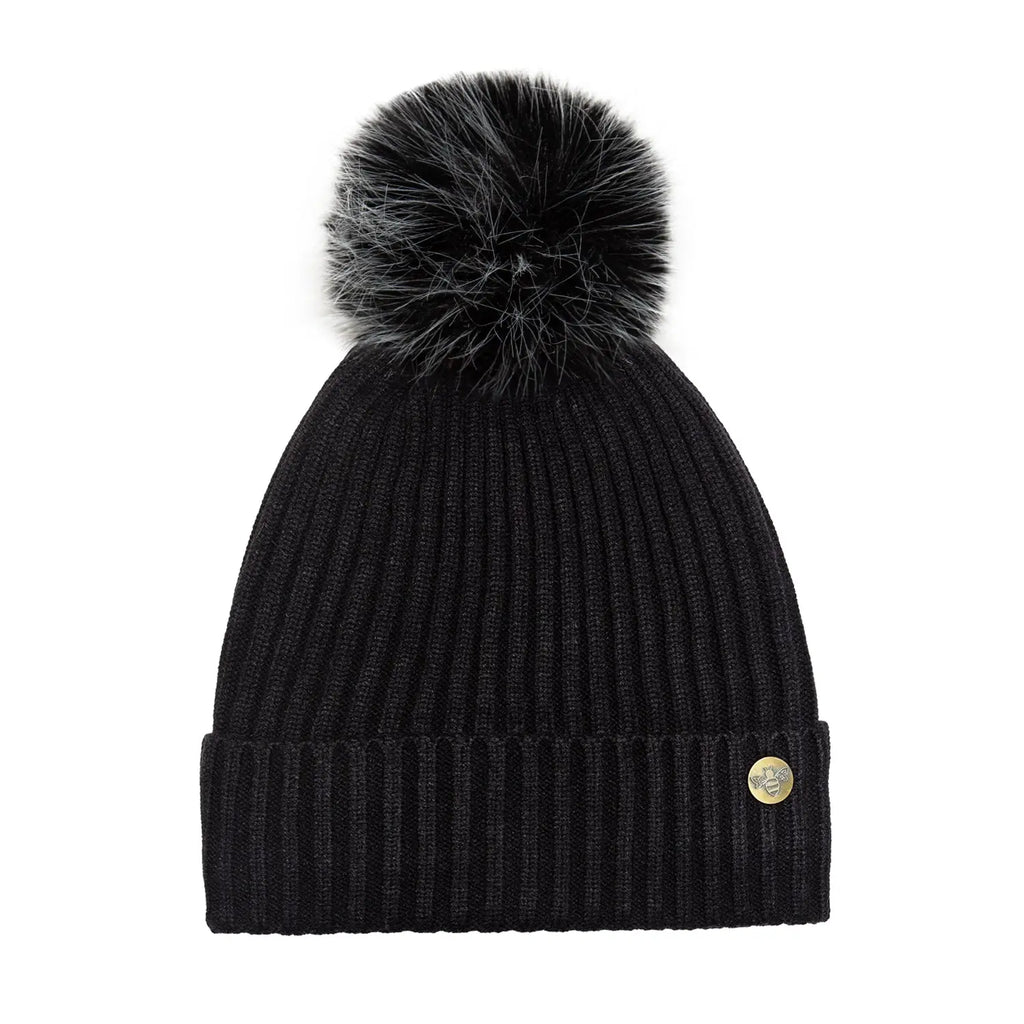 House of Celtic Bee Ribbed Knit Hat - Black Travel Outfitters
