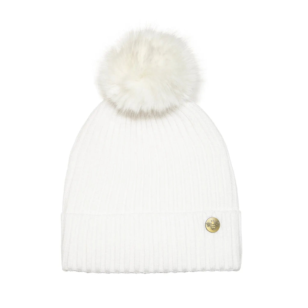 House of Celtic Bee Ribbed Knit Hat - White Travel Outfitters