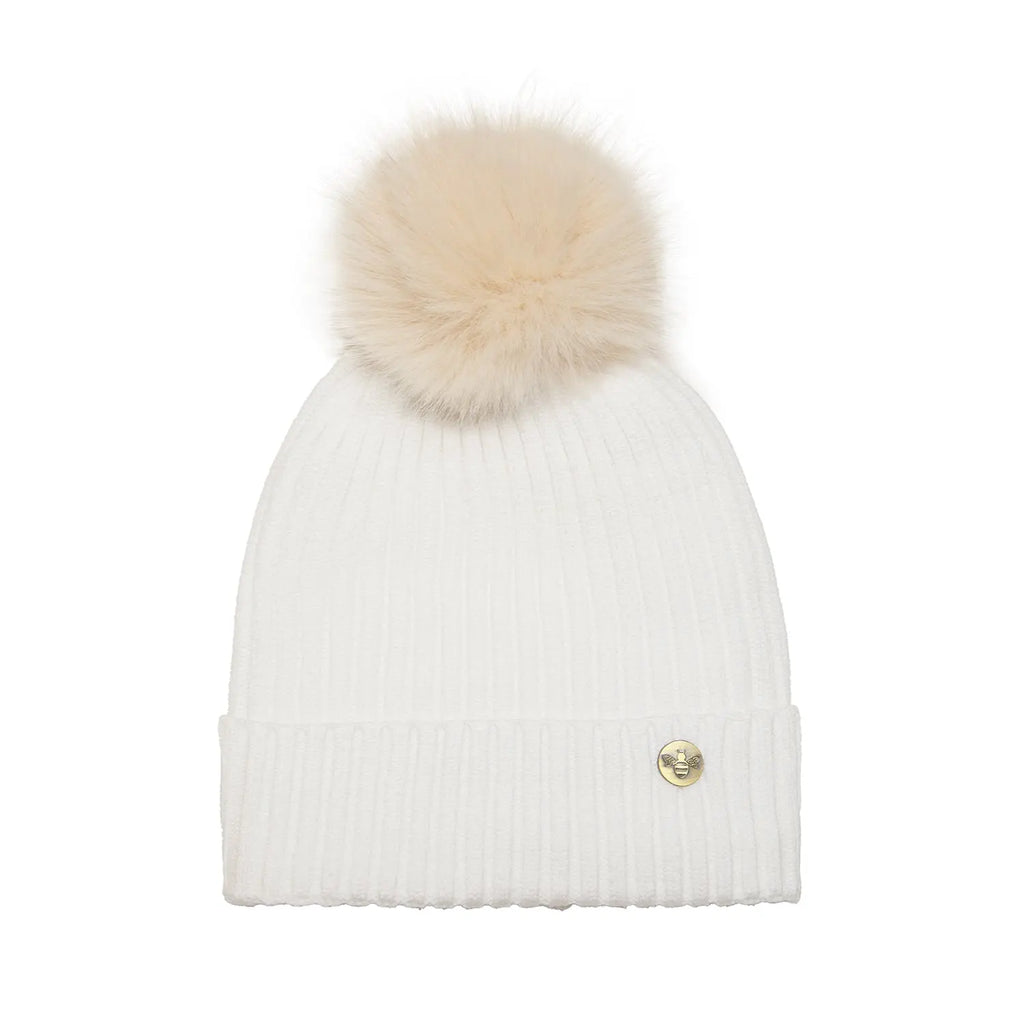 House of Celtic Bee Ribbed Knit Hat - White Travel Outfitters