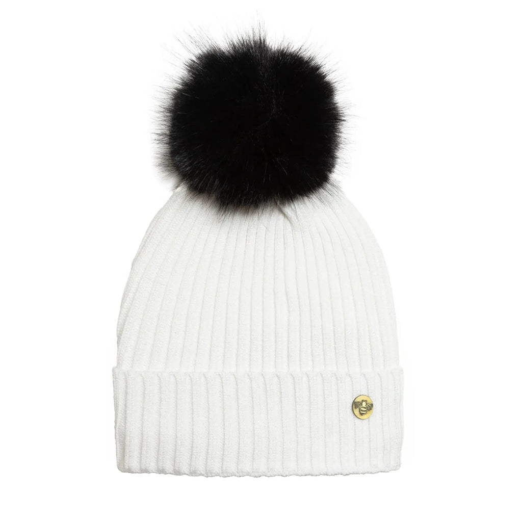 House of Celtic Bee Ribbed Knit Hat - White Travel Outfitters