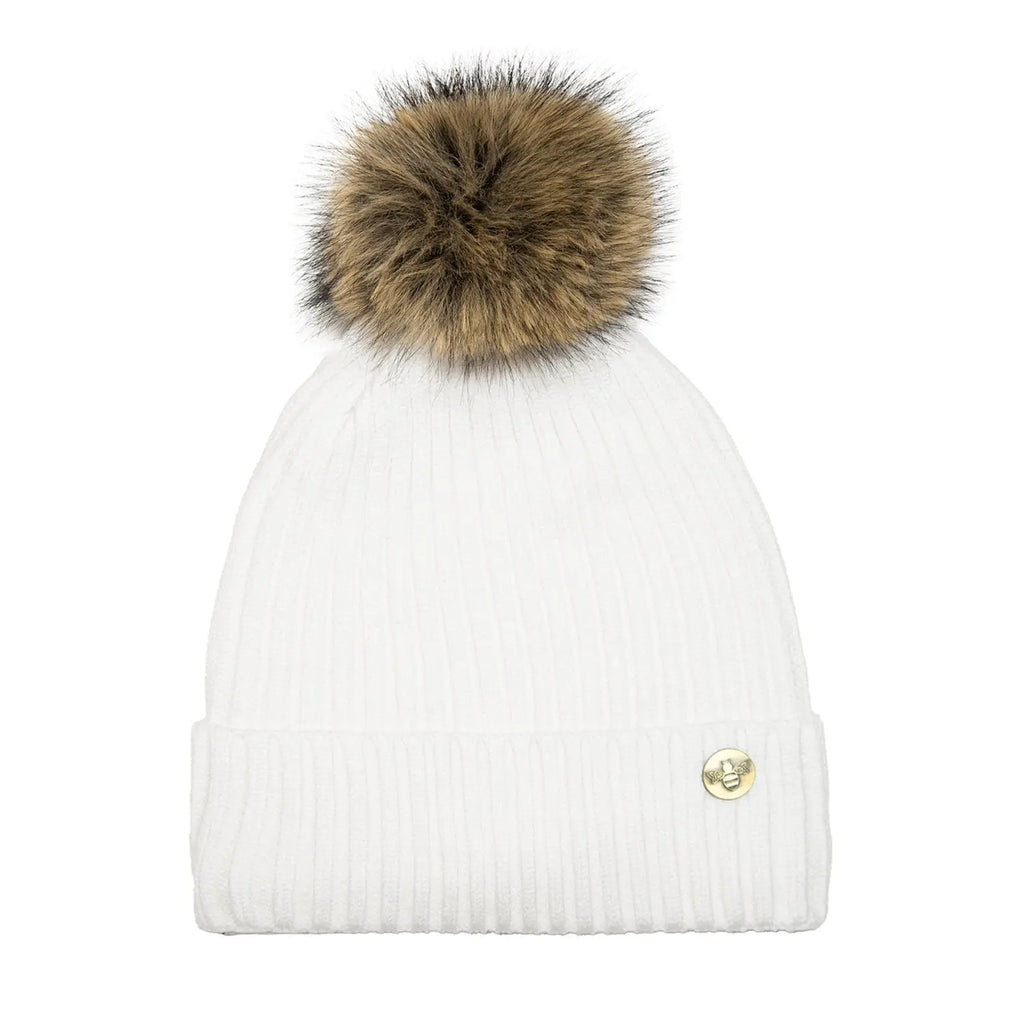 House of Celtic Bee Ribbed Knit Hat - White Travel Outfitters