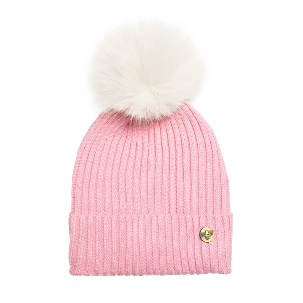 House of Celtic Bee Ribbed Knit Hat - Baby Pink Travel Outfitters