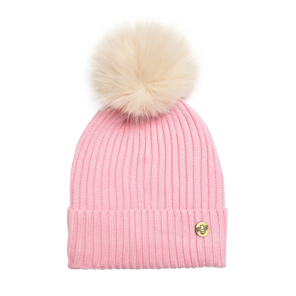 House of Celtic Bee Ribbed Knit Hat - Baby Pink Travel Outfitters