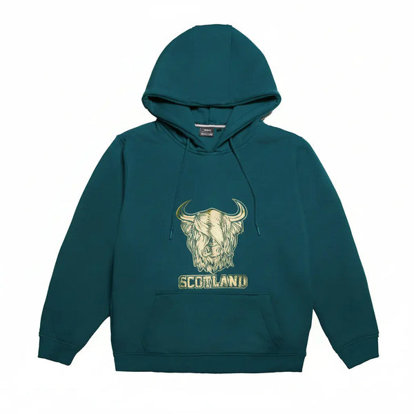 Gold Foil Highland Cow Hoodie - Teal Travel Outfitters