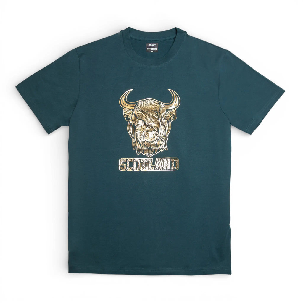Gold Foil Highland Cow T-Shirt - Teal Travel Outfitters
