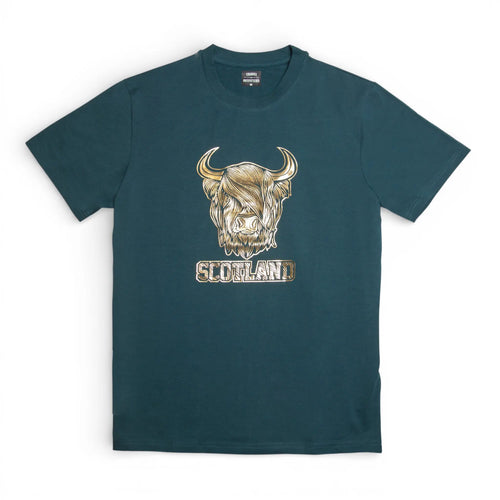 Gold Foil Highland Cow T-Shirt - Teal Travel Outfitters