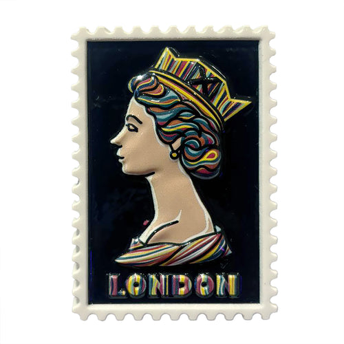 Queen Stamp London Black Magnet
