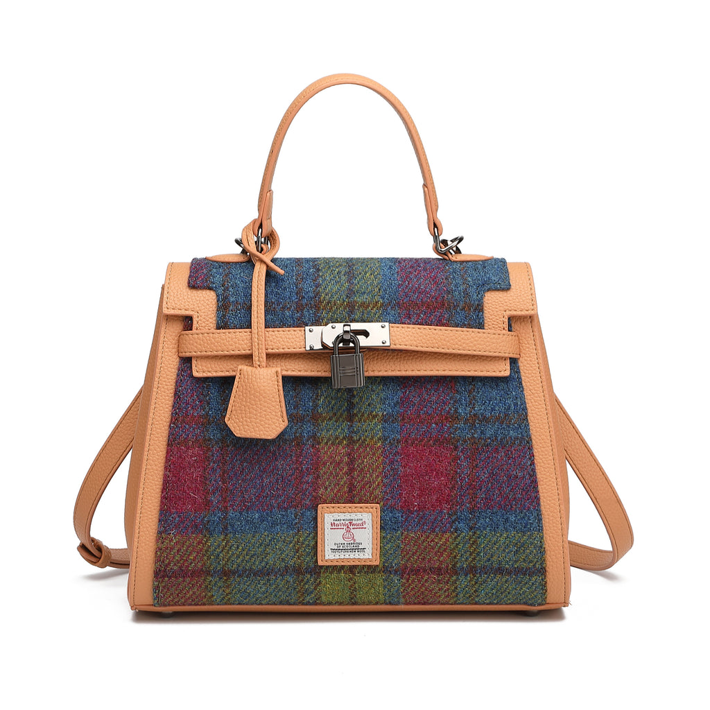 Harris Tweed Lowland Handbag Purple Green/Tan Brown