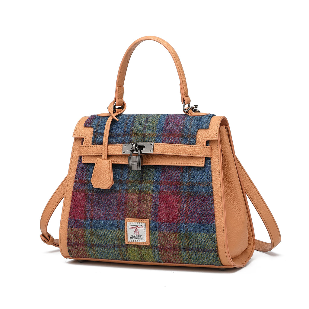 Harris Tweed Lowland Handbag Purple Green/Tan Brown