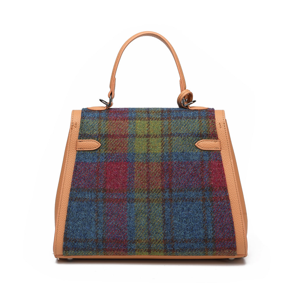 Harris Tweed Lowland Handbag Purple Green/Tan Brown