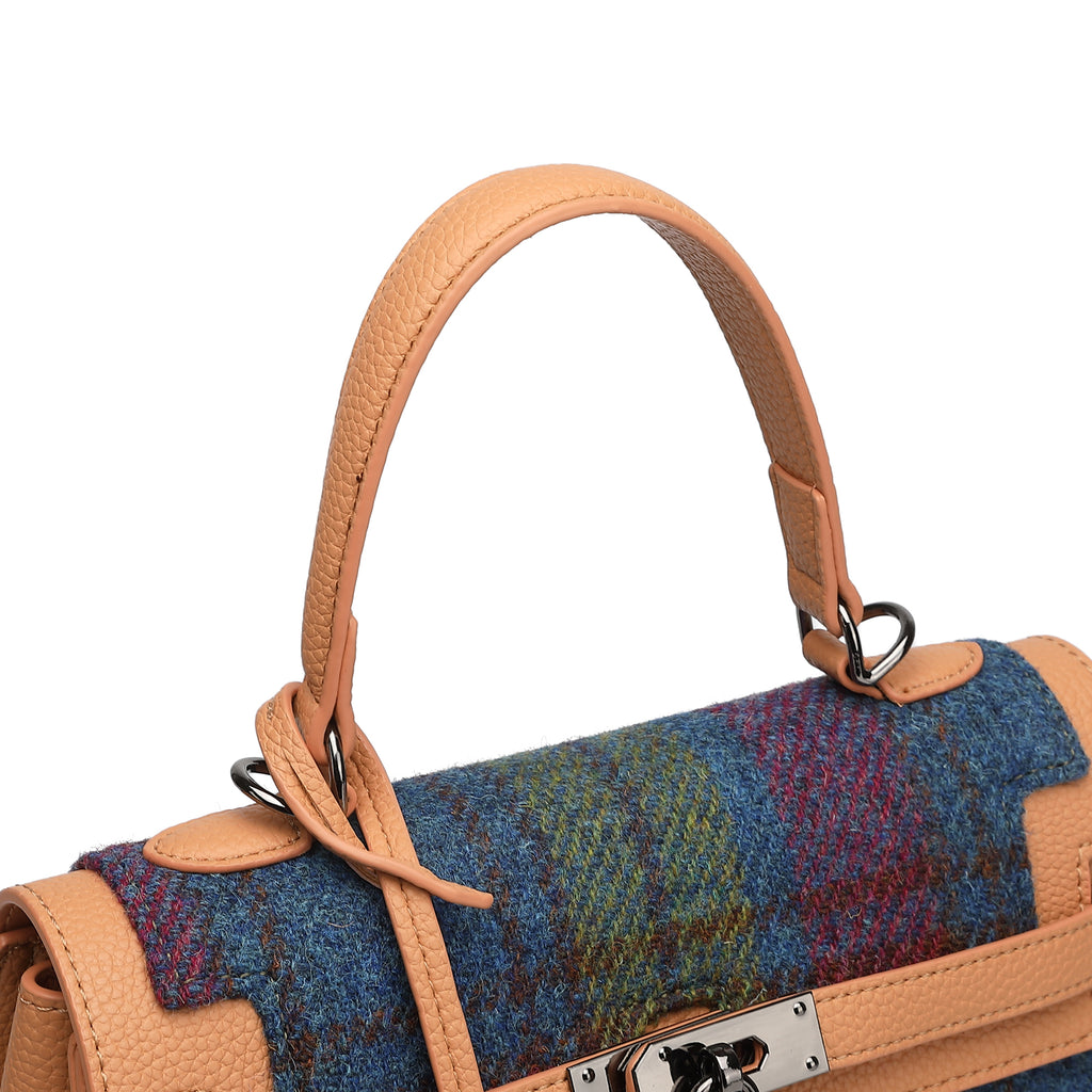 Harris Tweed Lowland Handbag Purple Green/Tan Brown