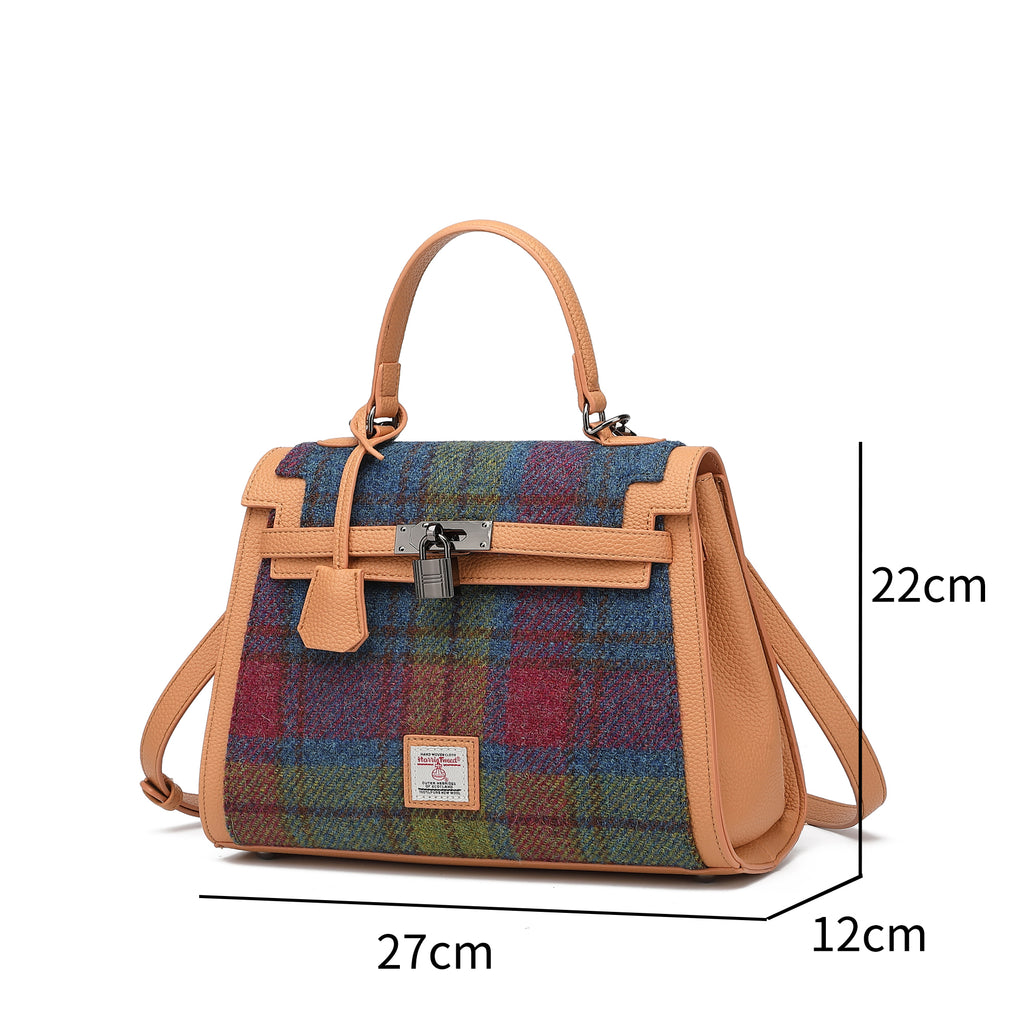 Harris Tweed Lowland Handbag Purple Green/Tan Brown
