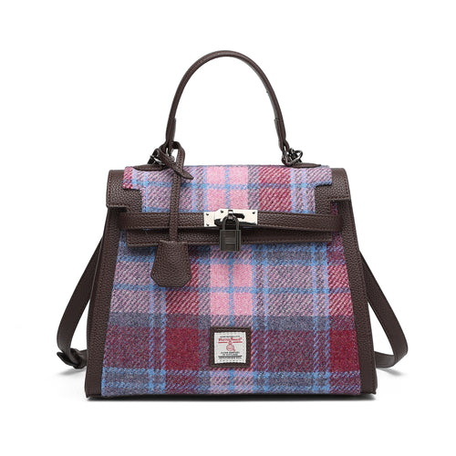 Harris Tweed Lowland Handbag Purple Blue/Dark Brown