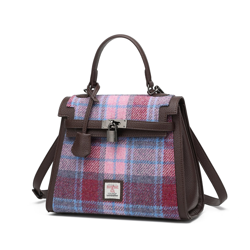 Harris Tweed Lowland Handbag Purple Blue/Dark Brown
