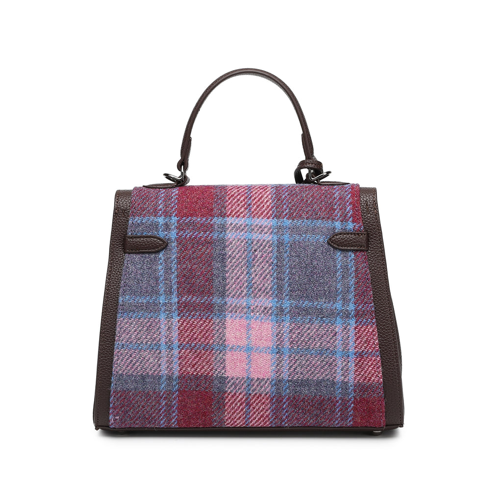 Harris Tweed Lowland Handbag Purple Blue/Dark Brown
