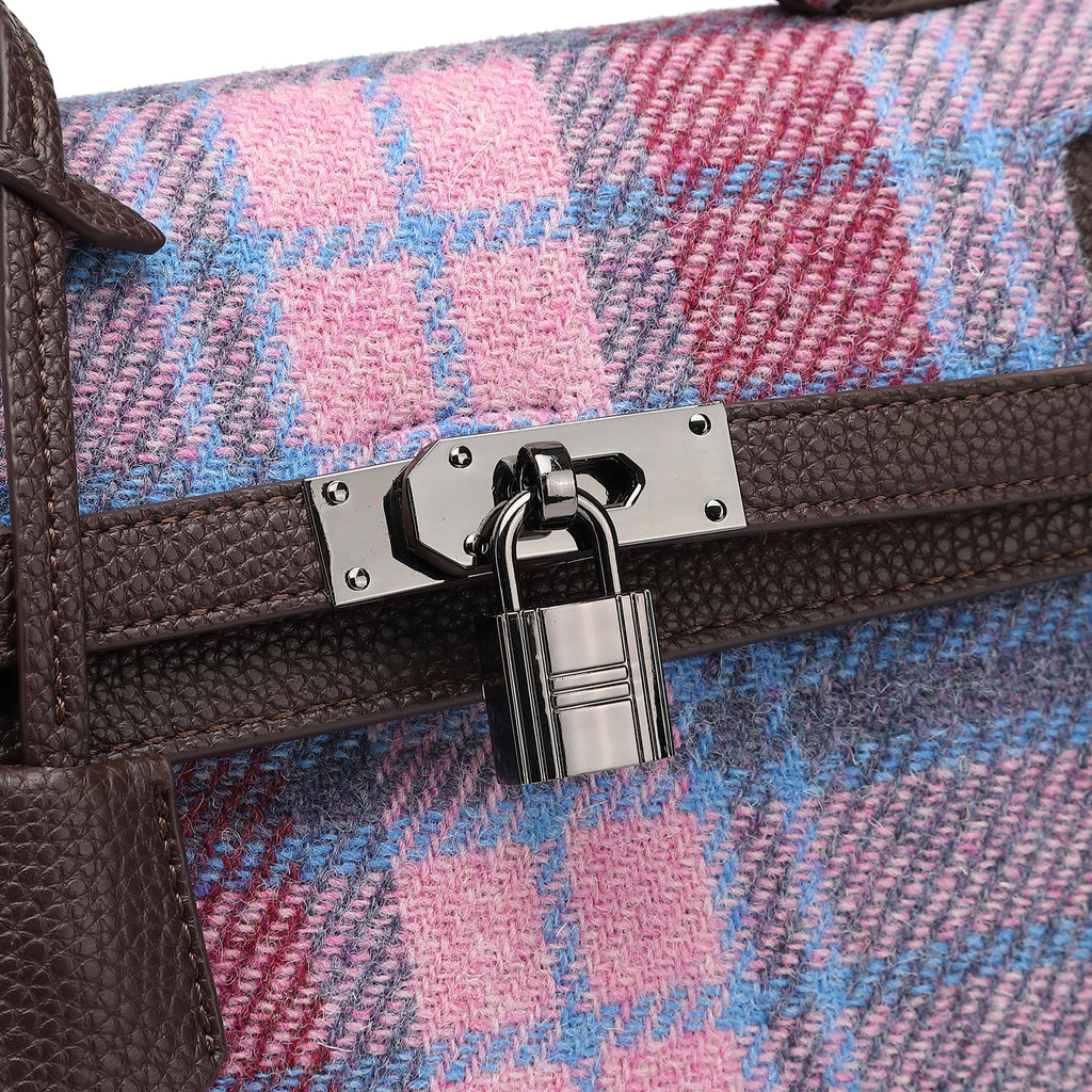 Harris Tweed Lowland Handbag Purple Blue/Dark Brown