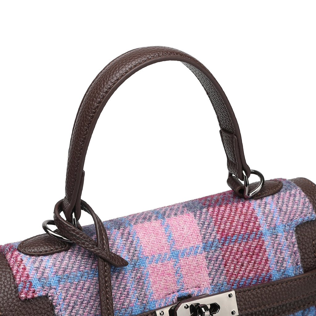 Harris Tweed Lowland Handbag Purple Blue/Dark Brown