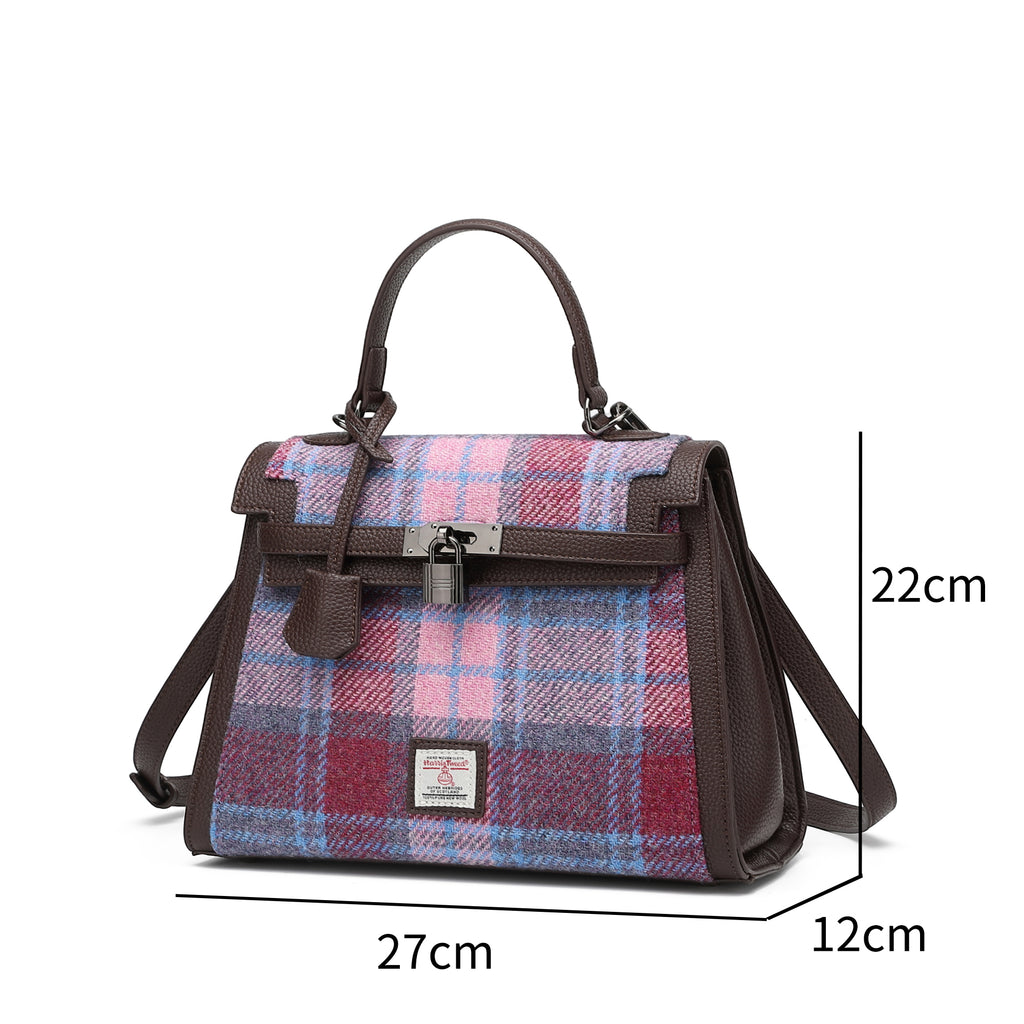 Harris Tweed Lowland Handbag Purple Blue/Dark Brown