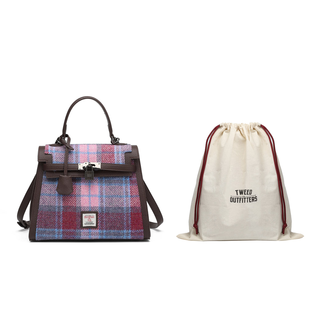 Harris Tweed Lowland Handbag Purple Blue/Dark Brown